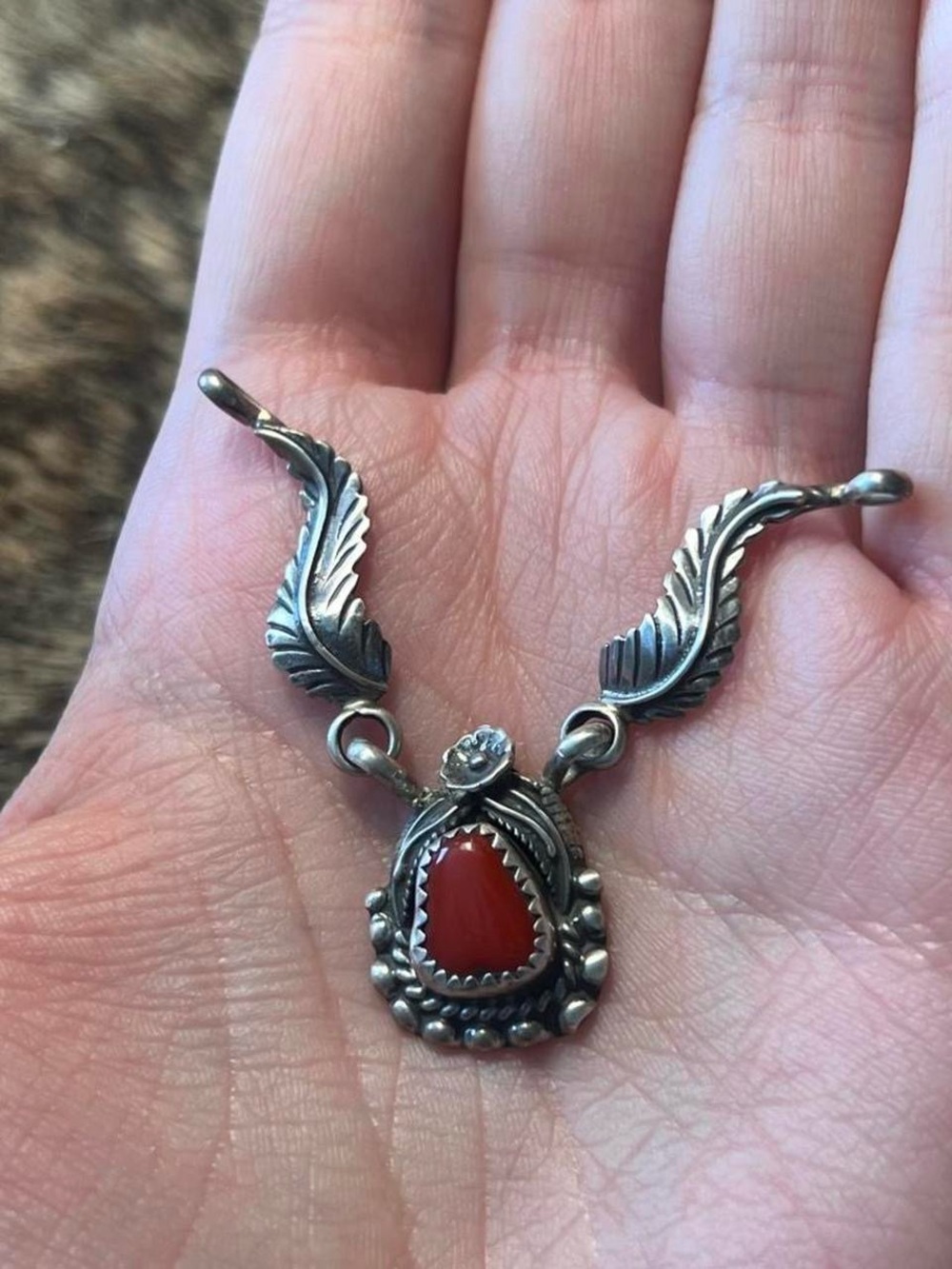 Sterling silver Silver Cloud? Native American Navajo coral "pendant".